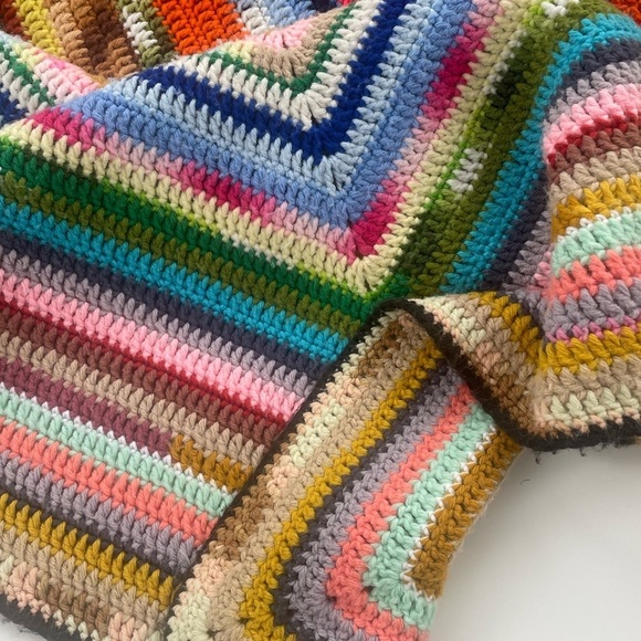Handmade Crocheted Afghan Blanket Throw Quilt Multicolor Rainbow 58X66 - Picture 5 of 7